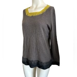 Luisa Cerano Wool Cashmere Blend Ombre Felted Trim Sweater Top Sz 10 US
